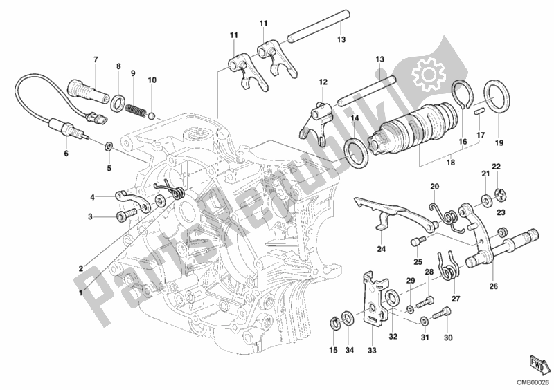 All parts for the Gear Change Mechanism of the Ducati Sport ST2 944 2003