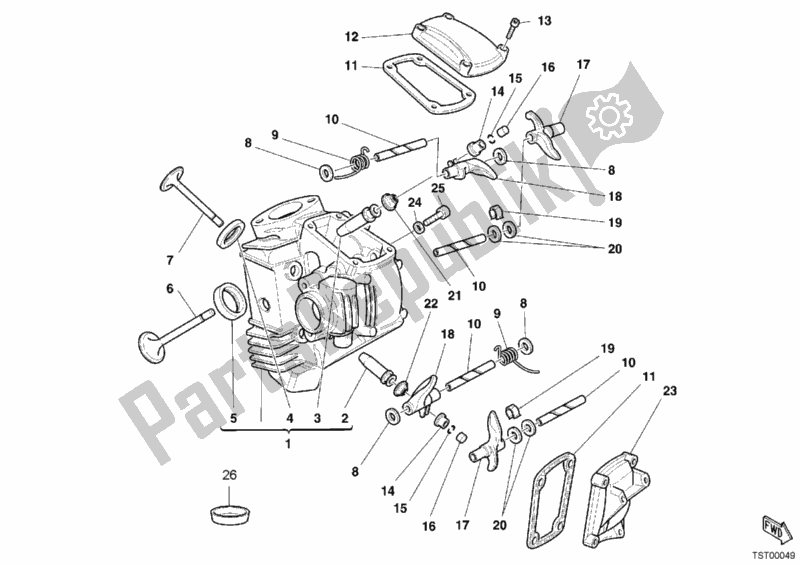 All parts for the Horizontal Cylinder Head of the Ducati Sport ST2 944 2003