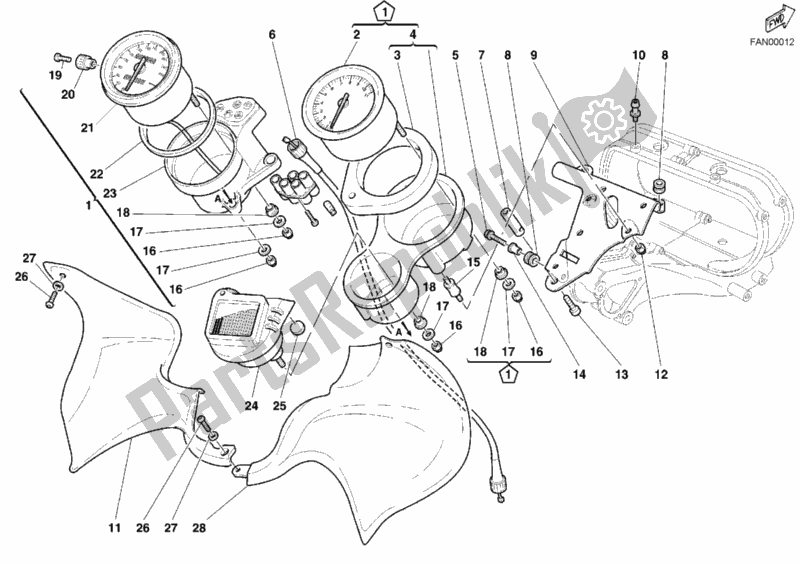 All parts for the Meter of the Ducati Sport ST2 944 2003