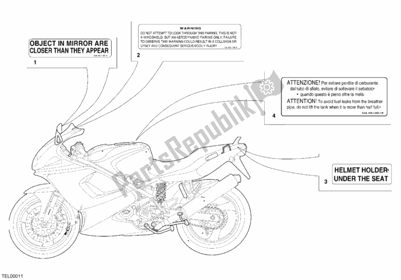 Tutte le parti per il Etichette Di Avvertimento Usa del Ducati Sport ST2 944 2003