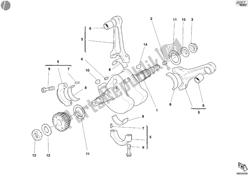 All parts for the Crankshaft of the Ducati Sport ST3 1000 2004