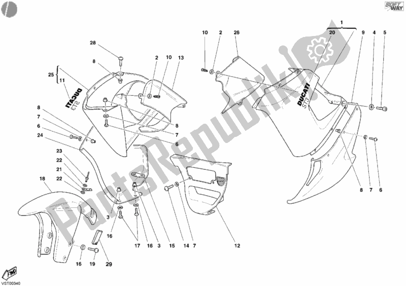 Tutte le parti per il Carenatura del Ducati Sport ST3 1000 2004