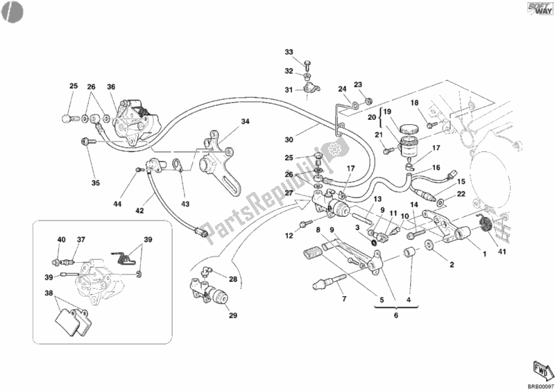 Tutte le parti per il Sistema Frenante Posteriore del Ducati Sport ST3 1000 2004