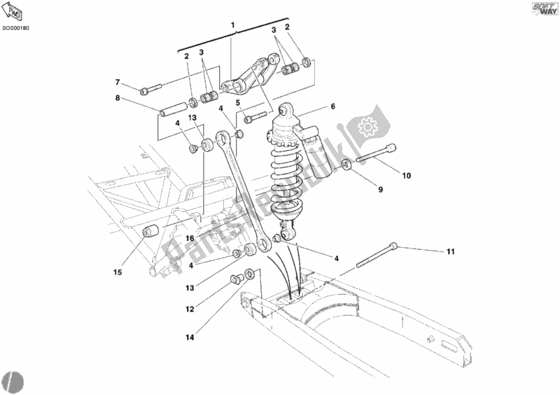 Todas las partes para Amortiguador Trasero de Ducati Sport ST3 1000 2004