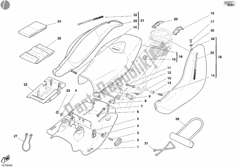 Todas las partes para Asiento de Ducati Sport ST3 1000 2004