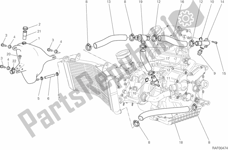 All parts for the Cooling Circuit of the Ducati Sport ST3 1000 2005