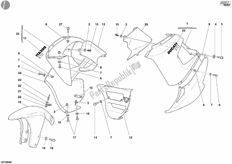 Tutte le parti per il Carenatura del Ducati Sport ST3 1000 2005