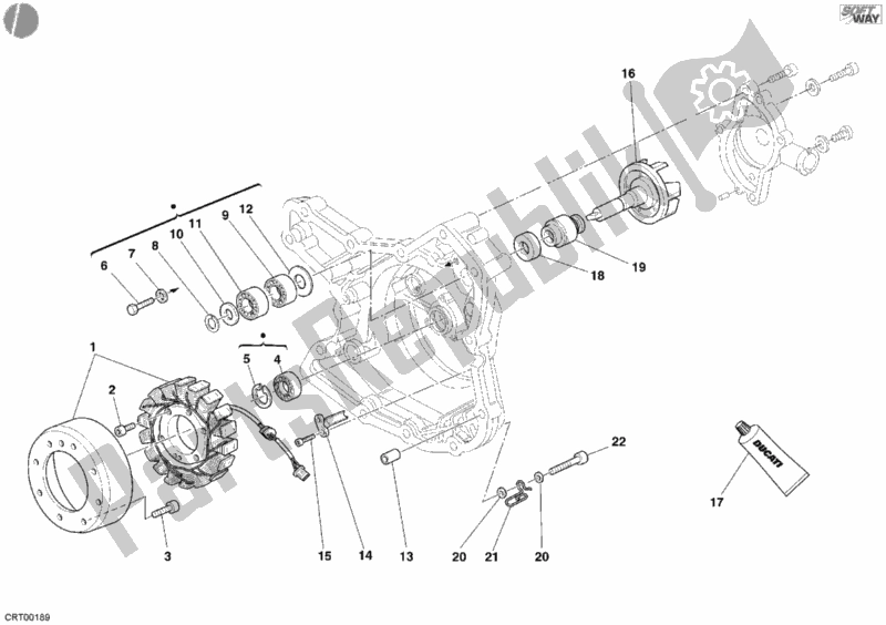 All parts for the Flywheel of the Ducati Sport ST3 1000 2005