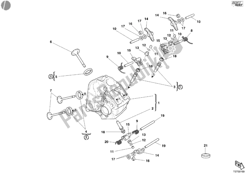 Todas las partes para Culata Horizontal de Ducati Sport ST3 1000 2005