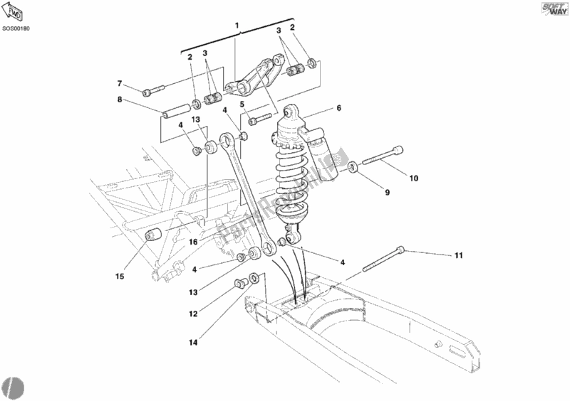 Todas las partes para Amortiguador Trasero de Ducati Sport ST3 1000 2005