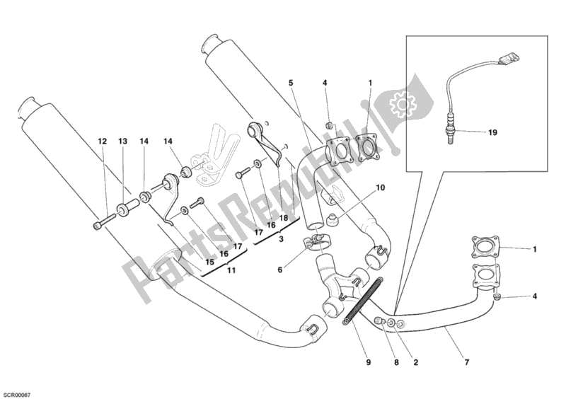 Tutte le parti per il Impianto Di Scarico del Ducati Sport ST3 1000 2006