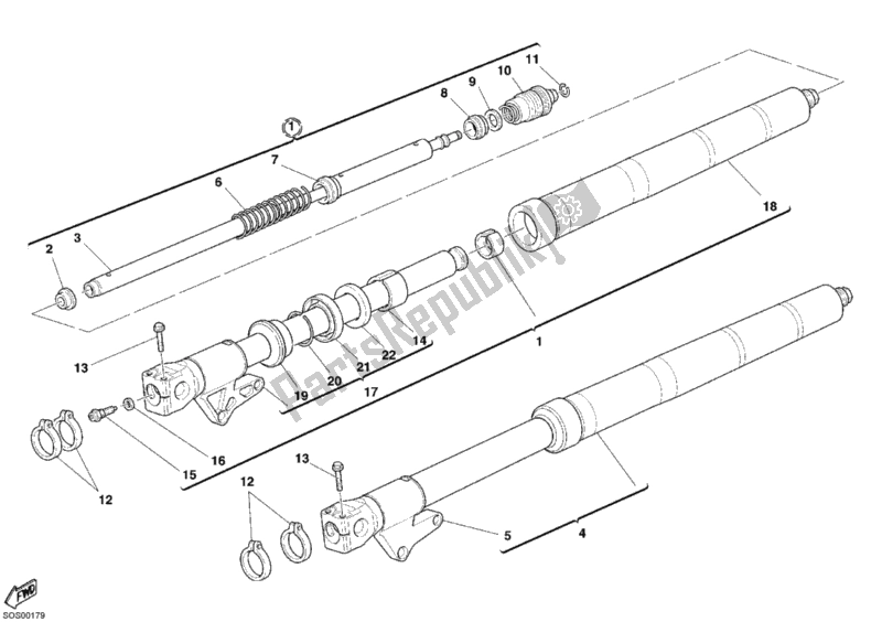 Tutte le parti per il Forcella Anteriore del Ducati Sport ST3 1000 2006