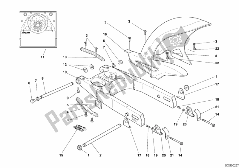 Tutte le parti per il Forcellone del Ducati Sport ST3 1000 2006