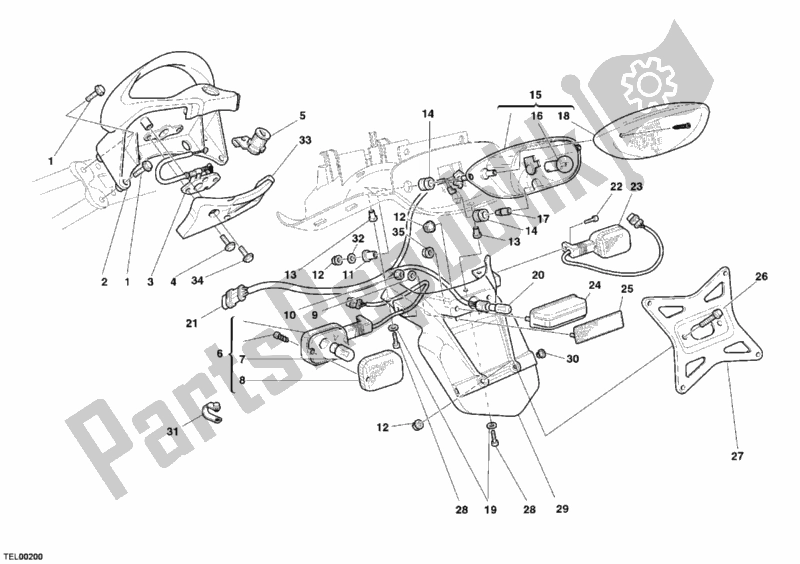 All parts for the Taillight of the Ducati Sport ST3 1000 2006