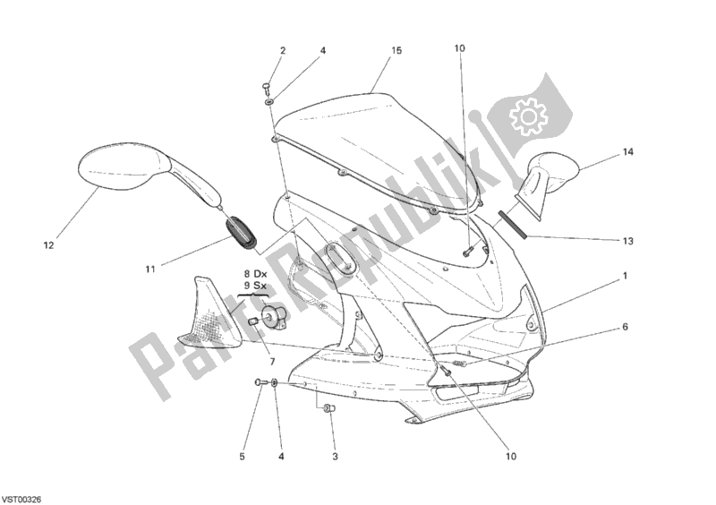 Alle onderdelen voor de Motorkap van de Ducati Sport ST3 1000 2007