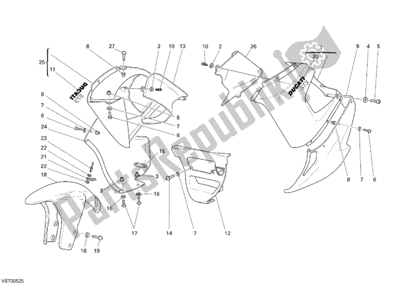 All parts for the Fairing of the Ducati Sport ST3 1000 2007