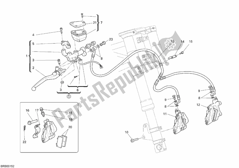 All parts for the Front Brake System of the Ducati Sport ST3 1000 2007
