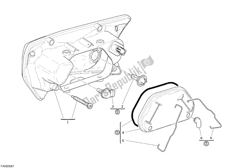 All parts for the Headlight of the Ducati Sport ST3 1000 2007