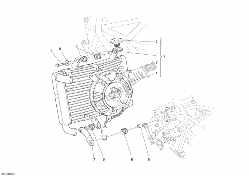 Alle onderdelen voor de Waterkoeler van de Ducati Sport ST3 1000 2007