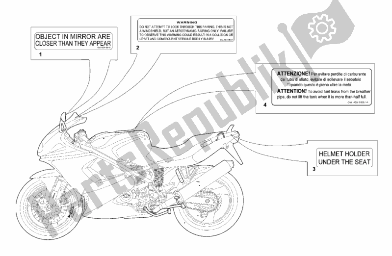 Tutte le parti per il Etichette Di Avvertimento Usa del Ducati Sport ST4 916 1999