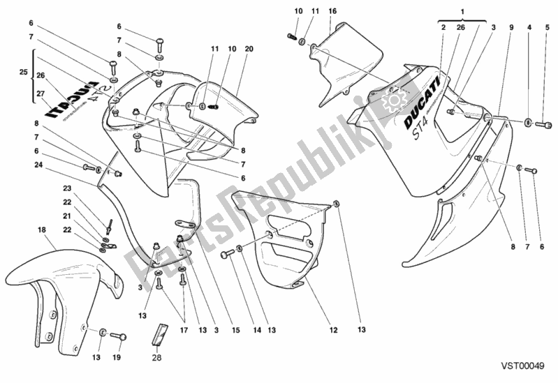 All parts for the Fairing of the Ducati Sport ST4 916 2000