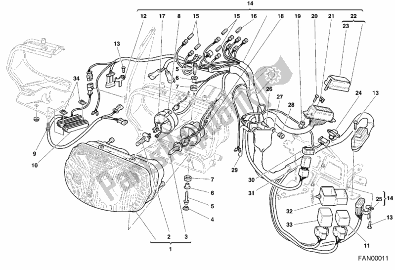 Alle onderdelen voor de Koplamp van de Ducati Sport ST4 916 2000