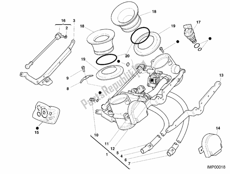 All parts for the Throttle Body of the Ducati Sport ST4 916 2000