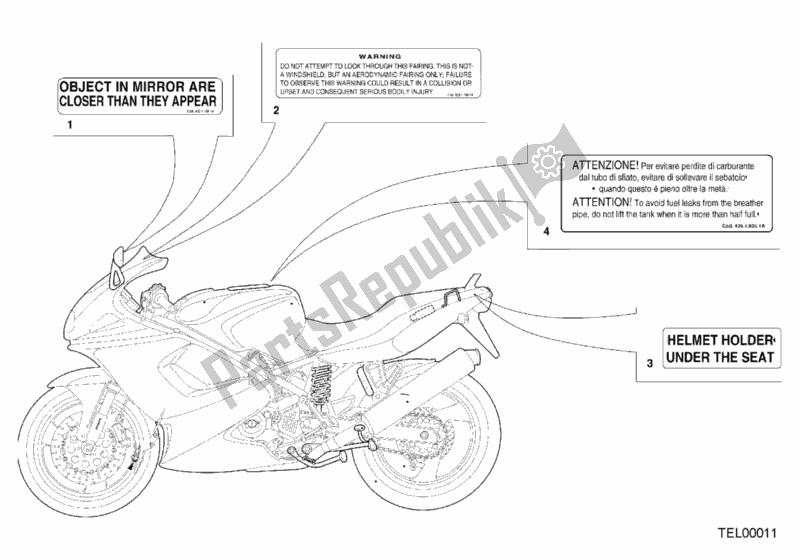 Tutte le parti per il Etichette Di Avvertimento Usa del Ducati Sport ST4 916 2000