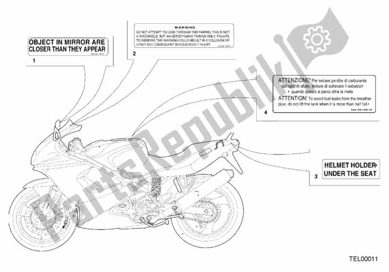 Alle onderdelen voor de Waarschuwingsetiketten Usa van de Ducati Sport ST4 916 2000