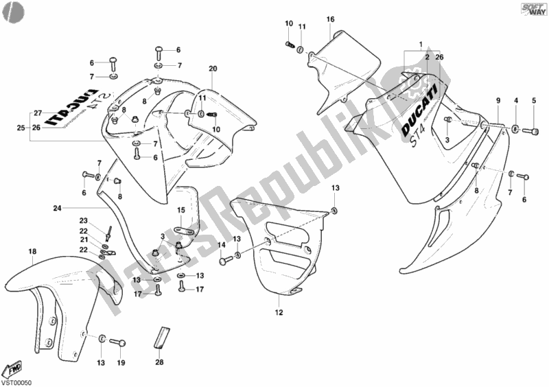 Tutte le parti per il Carenatura del Ducati Sport ST4 916 2002