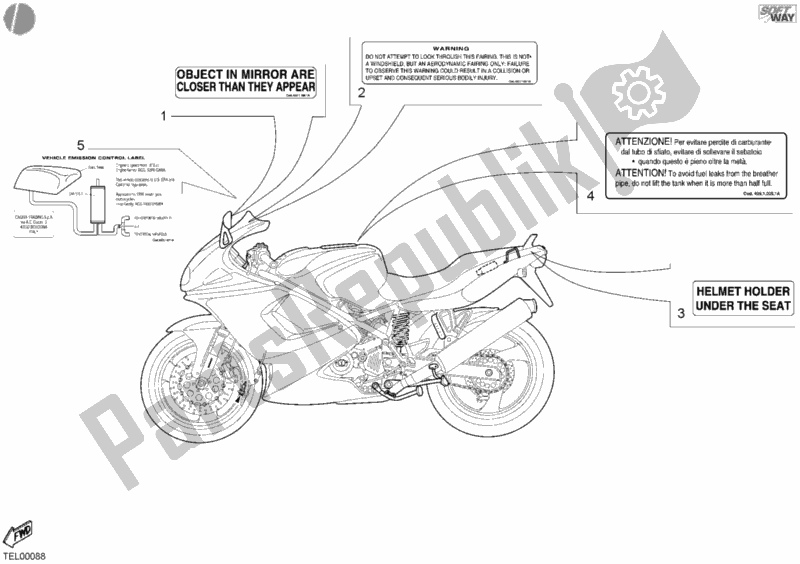 Alle onderdelen voor de Waarschuwingsetiketten Usa van de Ducati Sport ST4 916 2002