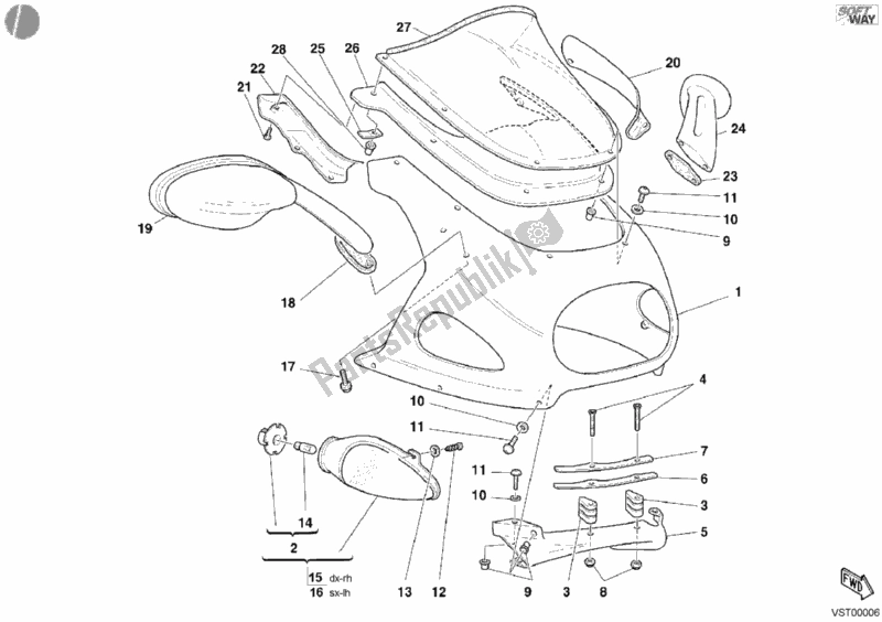 Alle onderdelen voor de Motorkap van de Ducati Sport ST4 916 2003