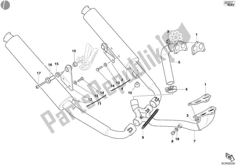 All parts for the Exhaust System of the Ducati Sport ST4 916 2003