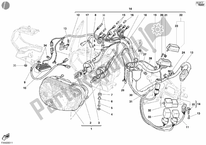 Alle onderdelen voor de Koplamp van de Ducati Sport ST4 916 2003
