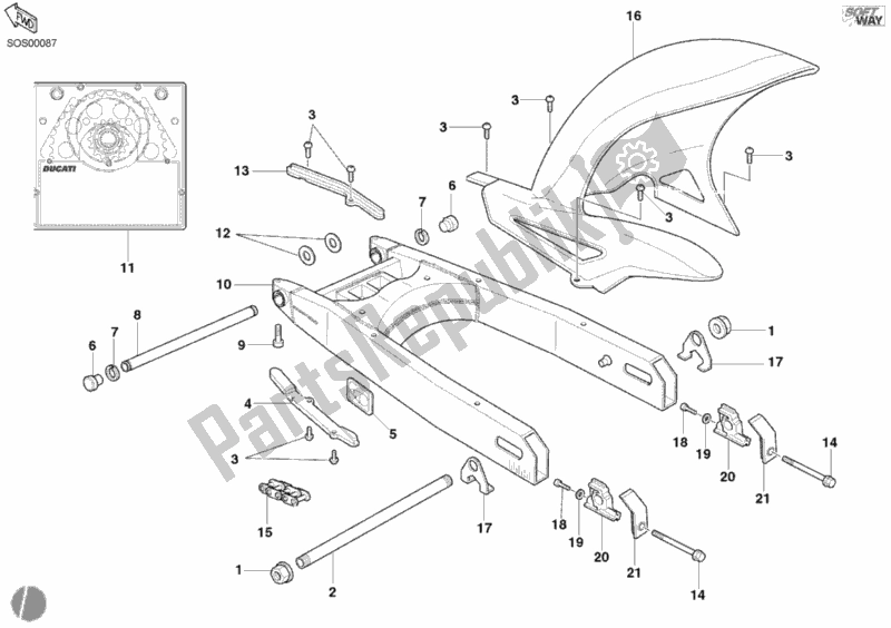 All parts for the Swing Arm of the Ducati Sport ST4 916 2003