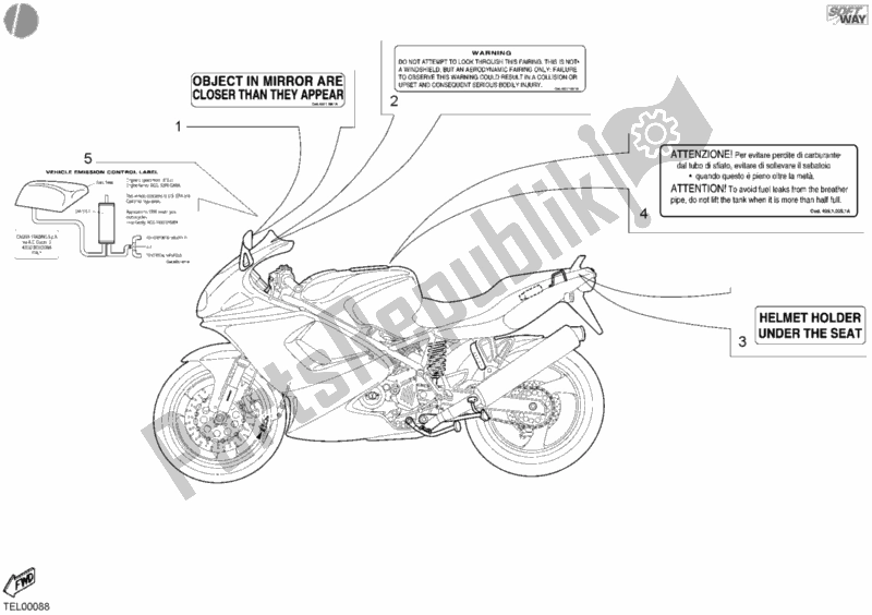 Alle onderdelen voor de Waarschuwingsetiketten Usa van de Ducati Sport ST4 916 2003