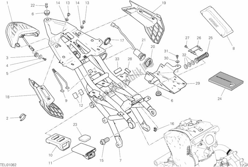 Alle onderdelen voor de Achterframe Comp. Van de Ducati Supersport 937 2018