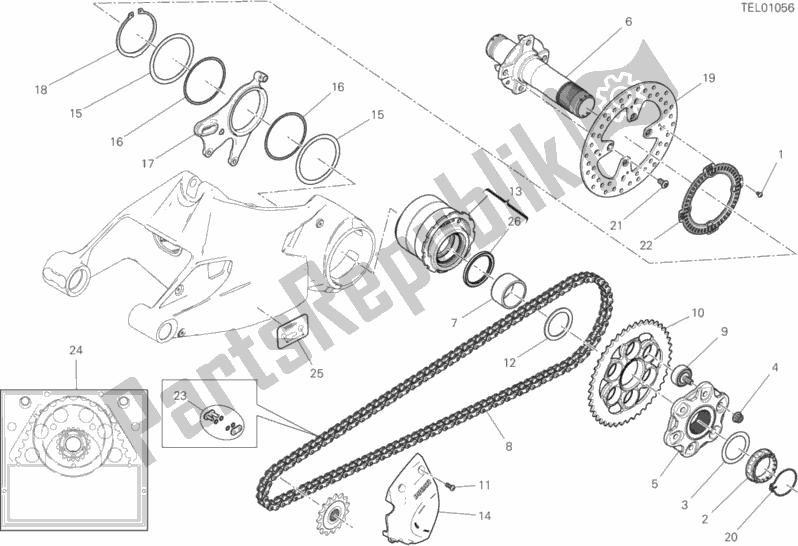 Alle onderdelen voor de Achterwiel As van de Ducati Supersport 937 2018