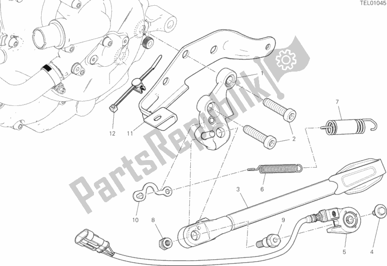 Alle onderdelen voor de Zij Stand van de Ducati Supersport 937 2018