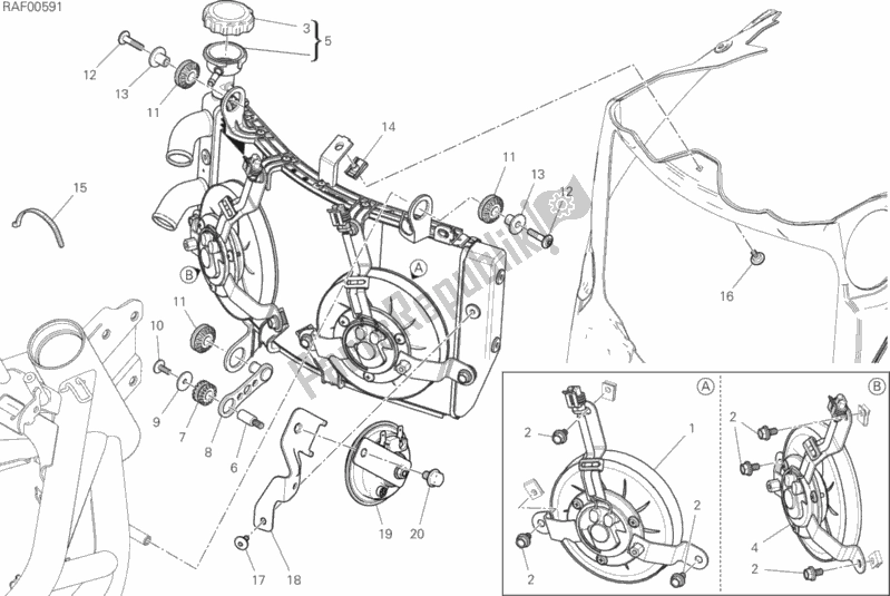 All parts for the Water Cooler of the Ducati Supersport 937 2018