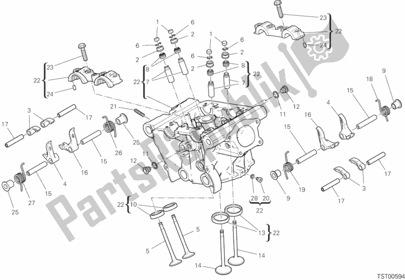 Alle onderdelen voor de Verticale Kop van de Ducati Supersport 937 2019