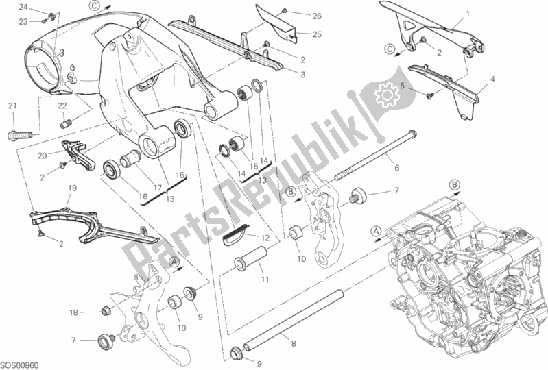 All parts for the 28a - Rear Swinging Arm of the Ducati Supersport 937 2020