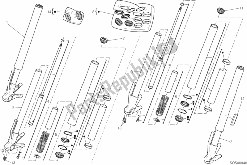 All parts for the Front Fork of the Ducati Supersport 937 2020