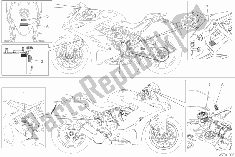 All parts for the Positioning Plates of the Ducati Supersport 937 2020