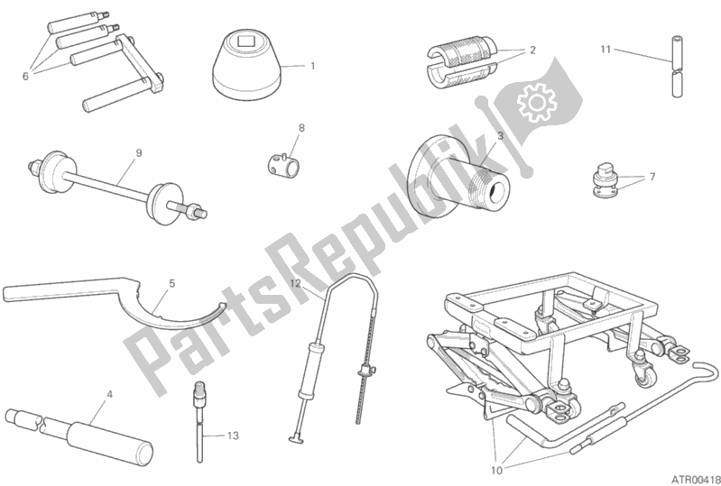 All parts for the Workshop Service Tools (frame) of the Ducati Supersport 937 2020