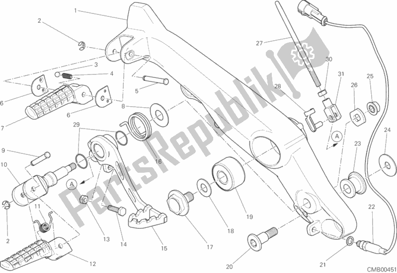 Alle onderdelen voor de Voetsteunen, Juist van de Ducati Scrambler Sixty2 400 2016