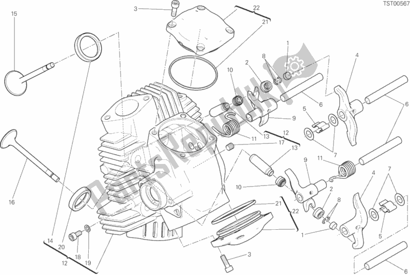 Alle onderdelen voor de Horizontale Kop van de Ducati Scrambler Sixty2 400 2016