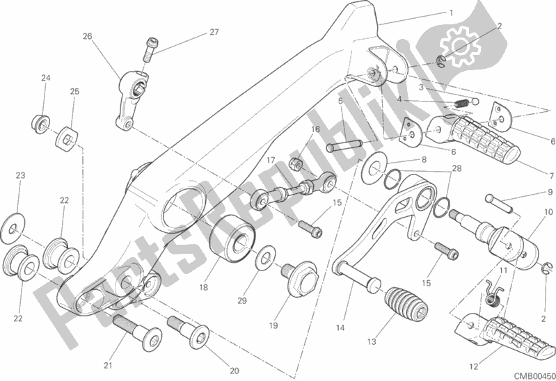 Alle onderdelen voor de Voetsteunen Links van de Ducati Scrambler Sixty2 400 2017