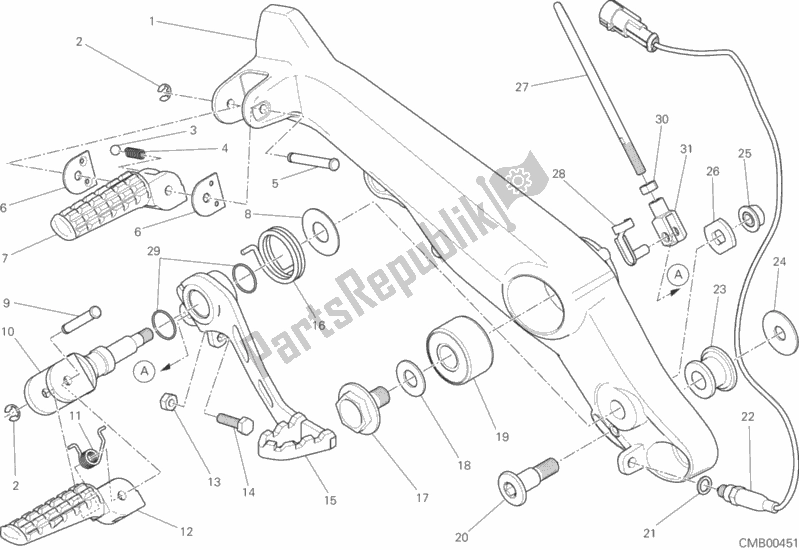 Alle onderdelen voor de Voetsteunen, Juist van de Ducati Scrambler Sixty2 400 2017