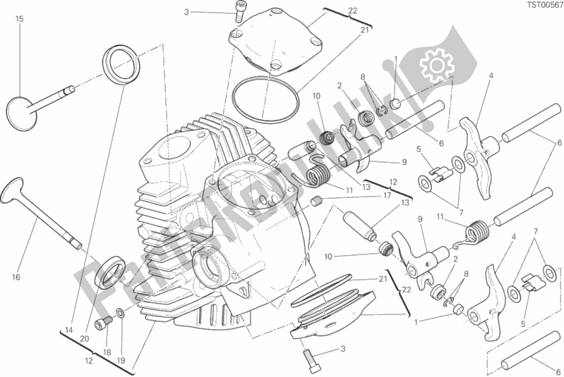 Alle onderdelen voor de Horizontale Kop van de Ducati Scrambler Sixty2 400 2017